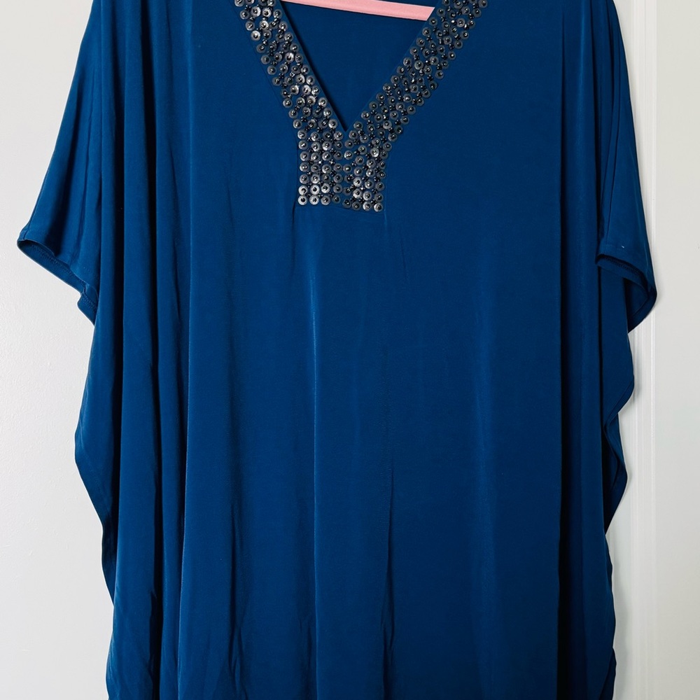 Michael Kors Deep Blue Tunic with Embellished Neckline